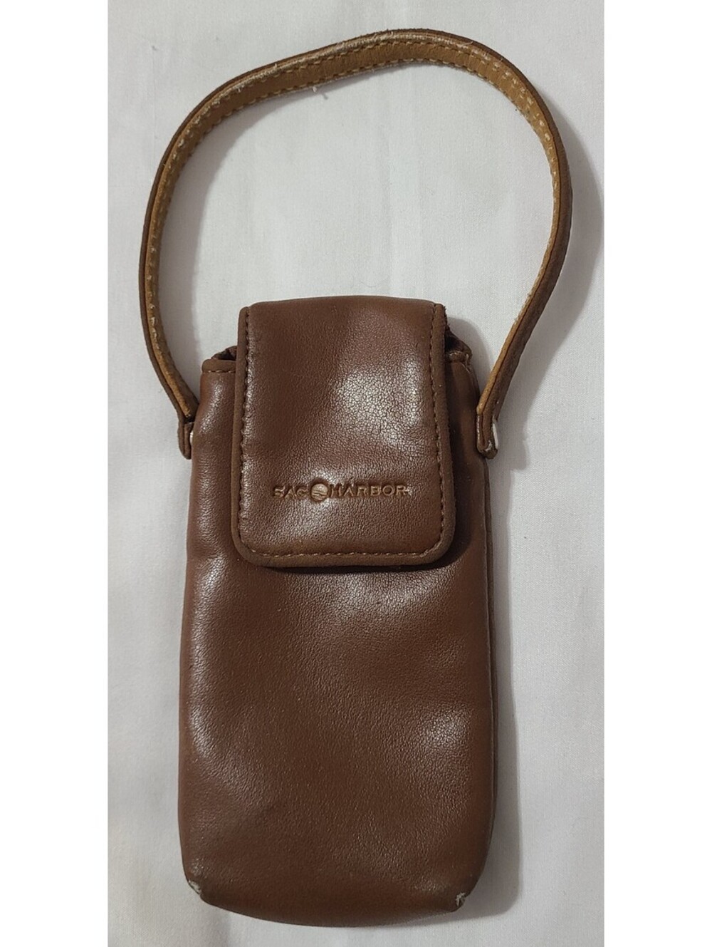 Vtg Sag Harbor Leather Wristlet Flip Phone Carry Case Womens Sz 6"x3" Brown GUC